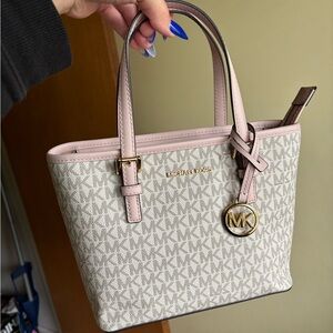 Michael Kors Cream and Pink Tote Bag with Gold Accents